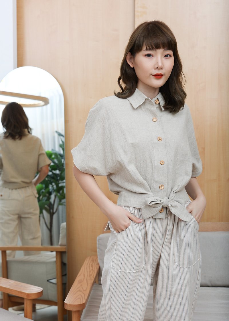 Afternoon Tea Shirt Milk tea /beige color - เสื้อเชิ้ตผู้หญิง - ผ้าฝ้าย/ผ้าลินิน ขาว