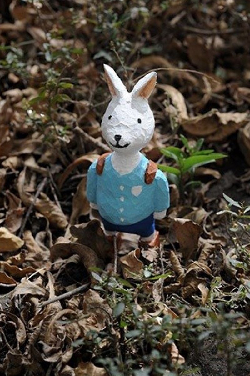 愛上學的小兔木雕袖珍微縮小物 - 裝飾/擺設  - 木頭 