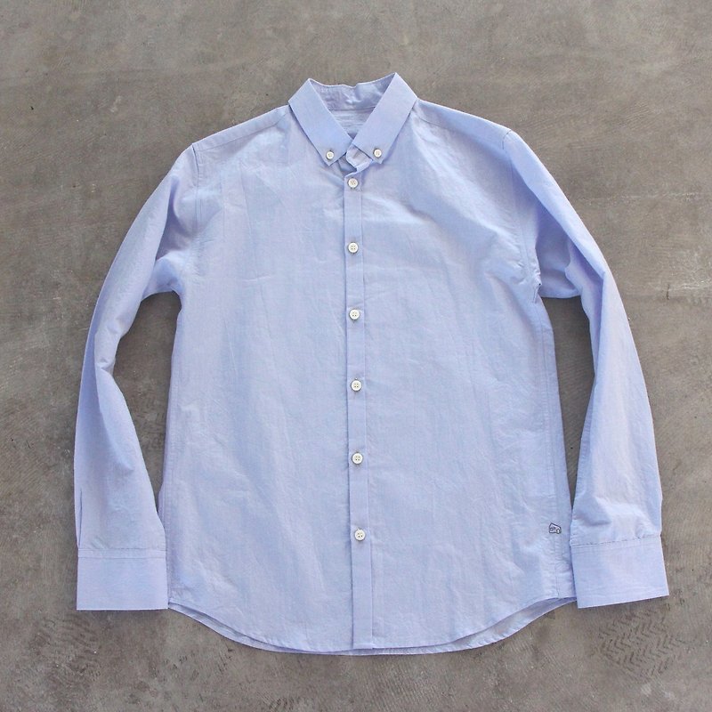 Cotton linen shirt blue · unisex size 3 - เสื้อเชิ้ตผู้ชาย - ผ้าฝ้าย/ผ้าลินิน สีน้ำเงิน