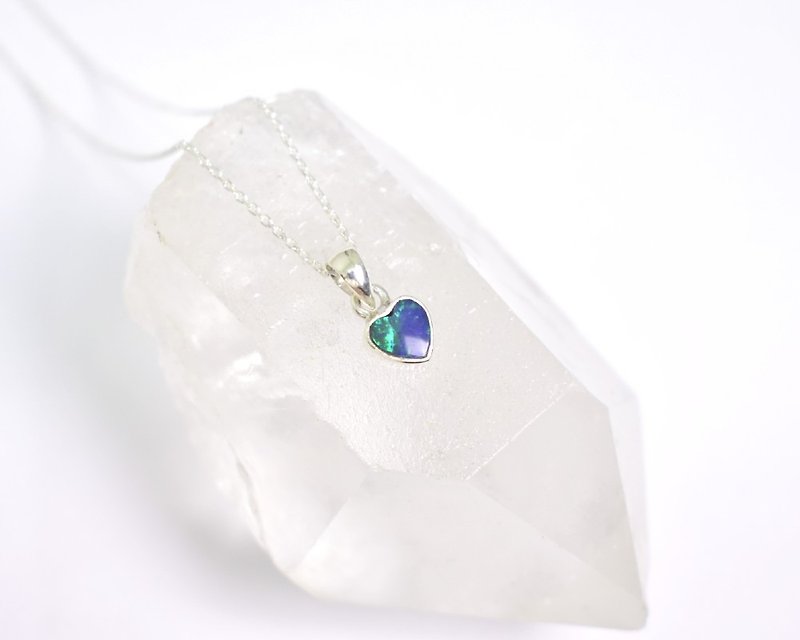 Heart opal Silver necklace Silver925 - Necklaces - Stone Blue