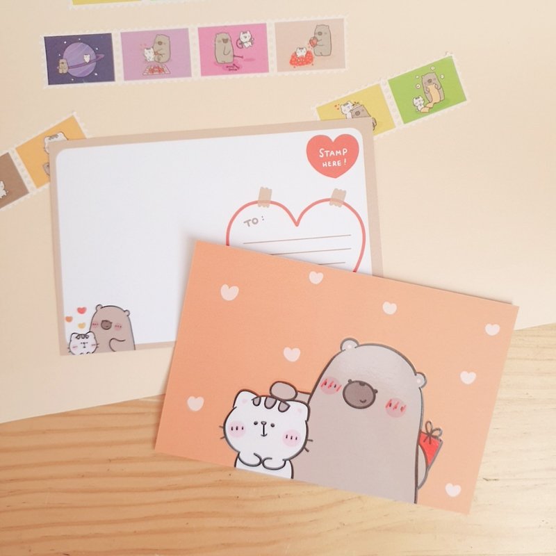 Postcard : Love story - Orange Heart - Wood, Bamboo & Paper - Paper Orange