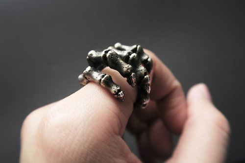 COOL & HOT 925純銀 COOL系列-個性哈雷風骷髏手 戒指-國際圍#16