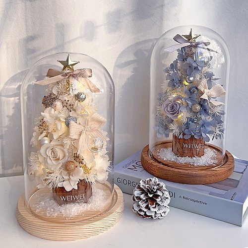 WEIWEI FLOWER 威威花藝設計 聖誕禮盒 客製化禮物 永生落雪聖誕樹LED鐘罩 聖誕 交換禮物