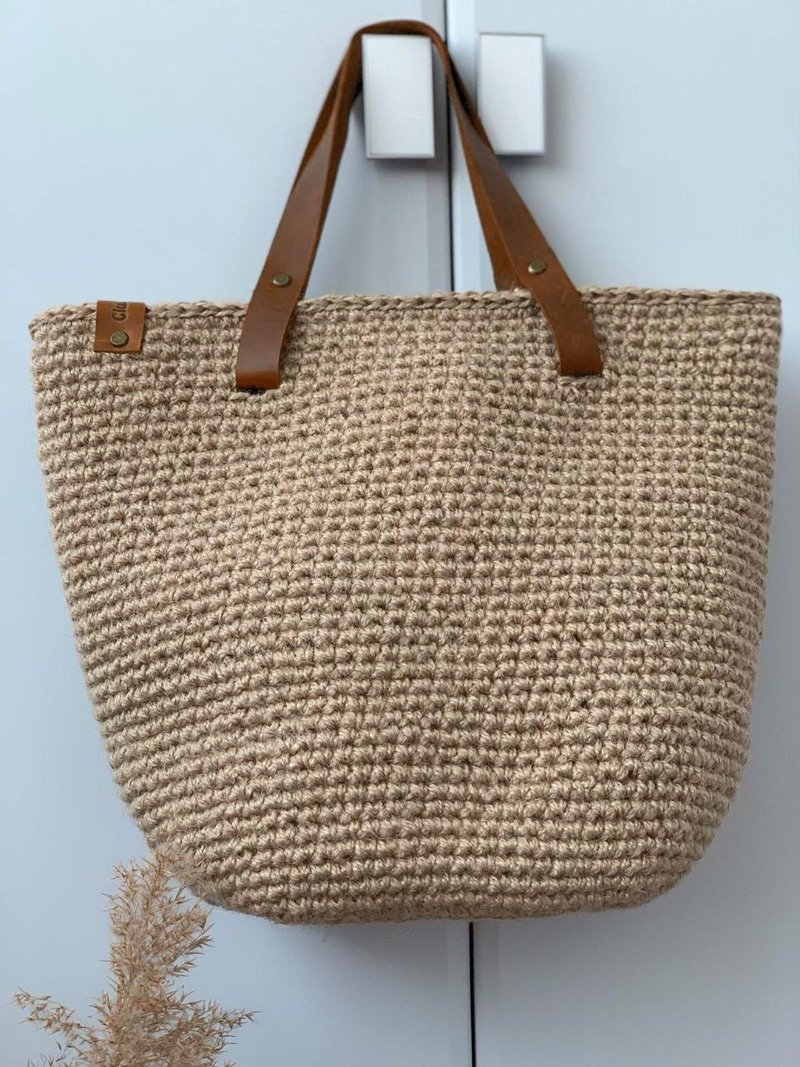 Shopping bag Eco shopper Knitted jute bag Crochet casual bag Large beach bag - 手提包/手提袋 - 環保材質 