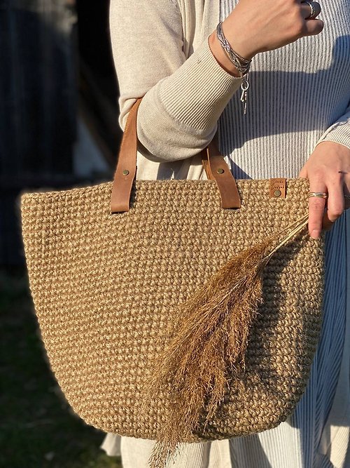 EcoJuteUA Shopping bag Eco shopper Knitted jute bag Crochet casual bag Large beach bag