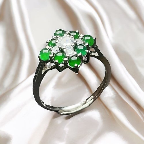 瓔珞珠寶盒 E.L.Jewelry Box 老坑綠翡翠蛋面925純銀鑲嵌戒指 | 天然緬甸玉翡翠A貨