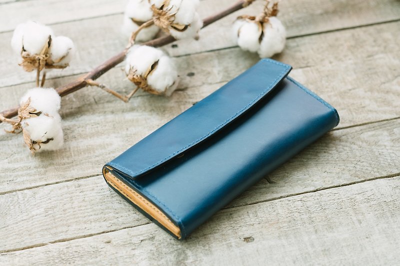 Italy Buttero Leather Long Wallet / Handmade - กระเป๋าสตางค์ - หนังแท้ สีน้ำเงิน