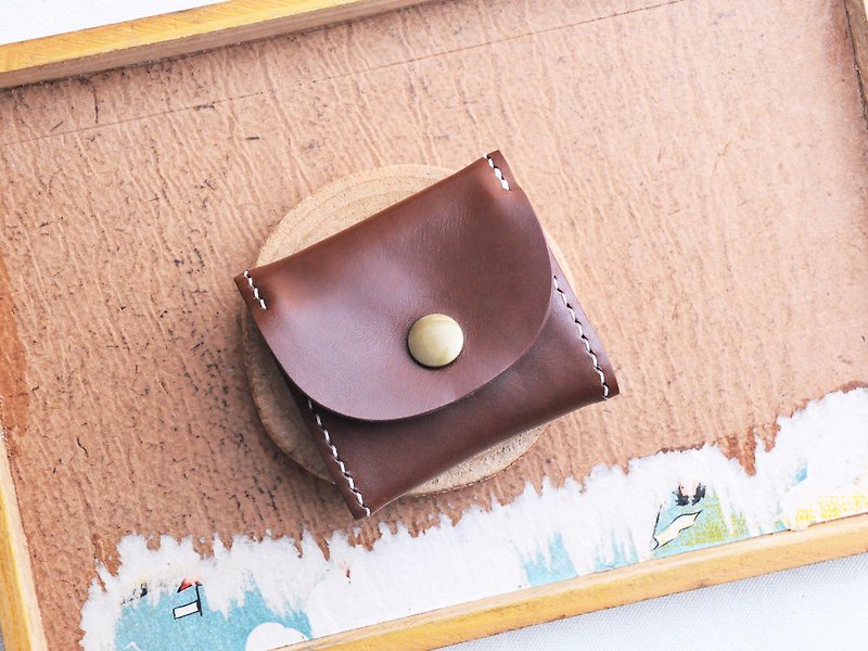 [Classic box-shaped purse - dark Brown| RUSSEL] good material sewn leather bag free embossing hand-wrapped package purse scattered simple and practical Italian leather vegetable tanned leather leather DIY headphone headphone - Coin Purses - Genuine Leather Brown