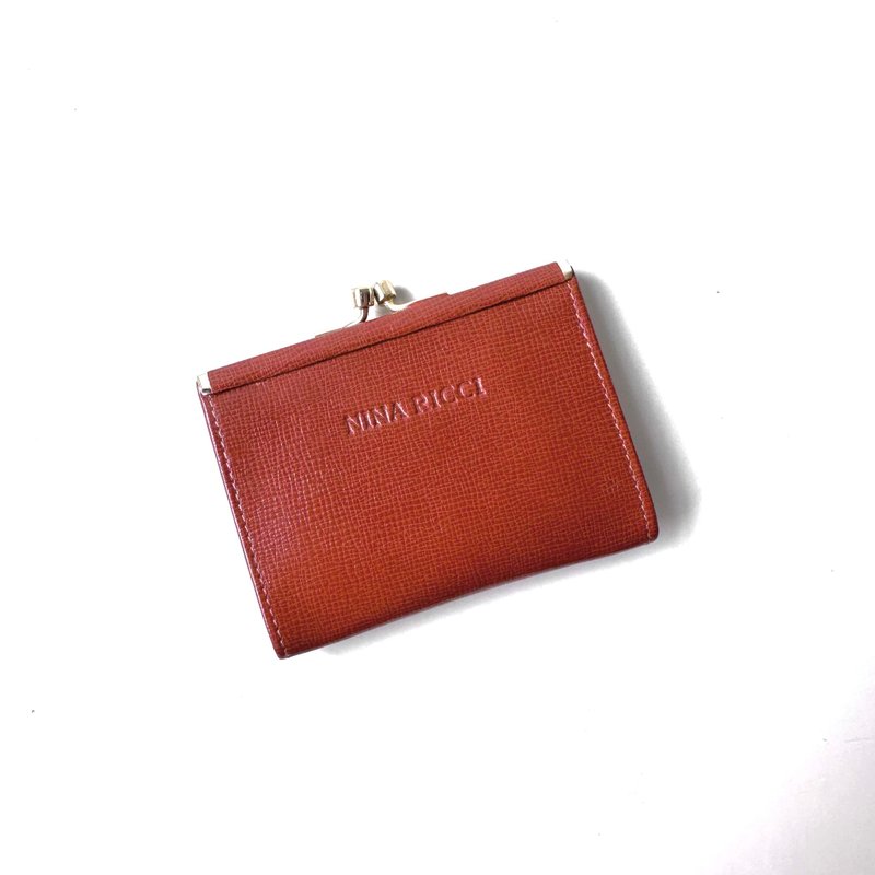 Old Bones NINA RICCI brown embossed wallet C78 vintage - กระเป๋าสตางค์ - หนังแท้ 