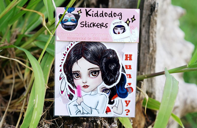 Kiddodog Sticker Pack - Set of 6 - Princess girl Character - Cute stickers - Leia - Harley Quinn - Native American - Cinderella - Tahiti. - 貼紙 - 紙 