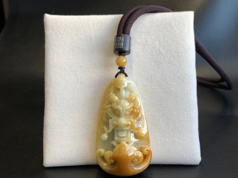 天然翡翠A貨緬甸玉~蜜糖黃如意龍頭玉墬項鍊~節節高升~ - 項鍊 - 玉石 黃色