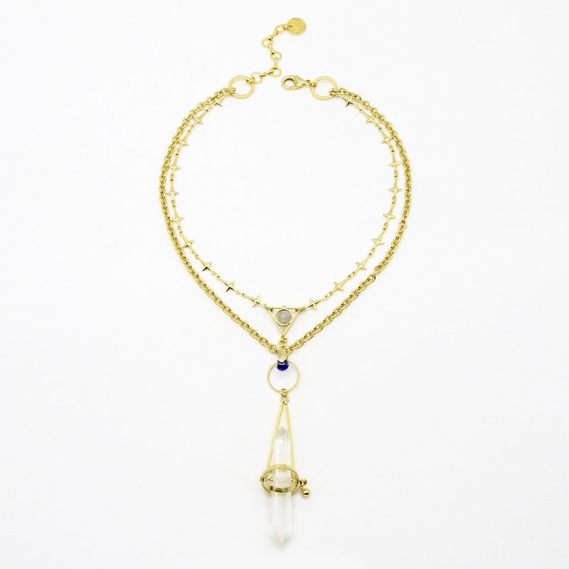 Double pointed crystal multi-layered concept necklace - สร้อยคอ - คริสตัล 