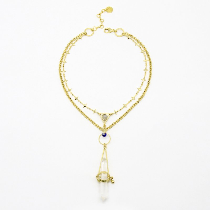 Double pointed crystal multi-layered concept necklace - สร้อยคอ - คริสตัล 