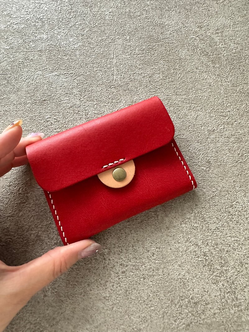 [Seasonal Sale] Red satiety business card holder wallet coin purse card clip wallet - กระเป๋าสตางค์ - หนังแท้ สีแดง
