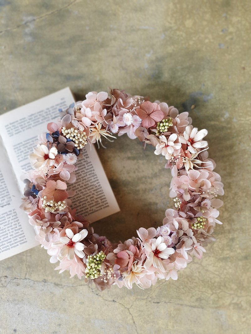 Non-withered flower wreath hydrangea wreath 23 cm pink - Dried Flowers & Bouquets - Plants & Flowers 