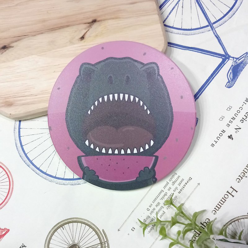 Dinosaur Eating Watermelon-Absorbent Coaster~Ceramic Coaster - ที่รองแก้ว - ดินเผา 