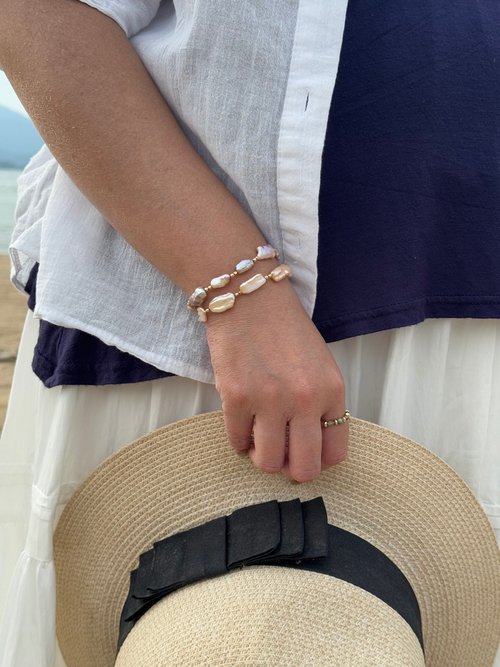 Lux Jewelry 天然石/手作輕珠寶 14KGF Freedom幻彩巴洛克珍珠雙層磁吸手鍊