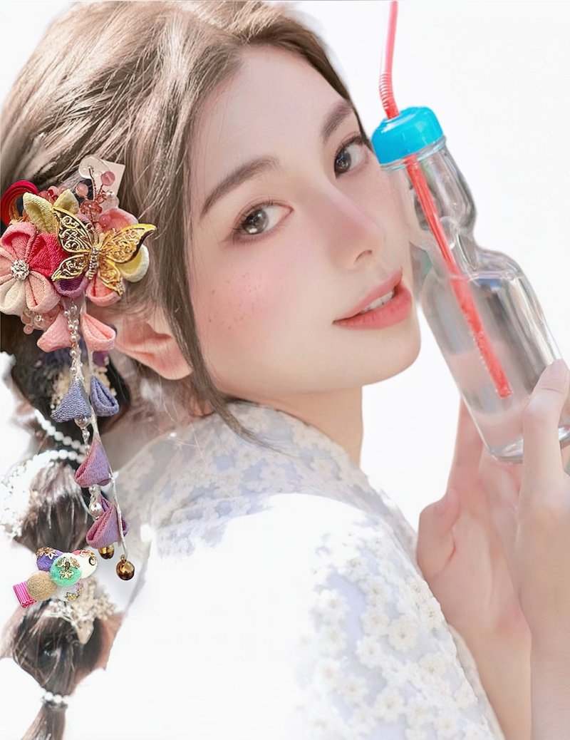 Handmade Japanese Blossom Pastel Hair Accessories Set - เครื่องประดับผม - ไฟเบอร์อื่นๆ สึชมพู