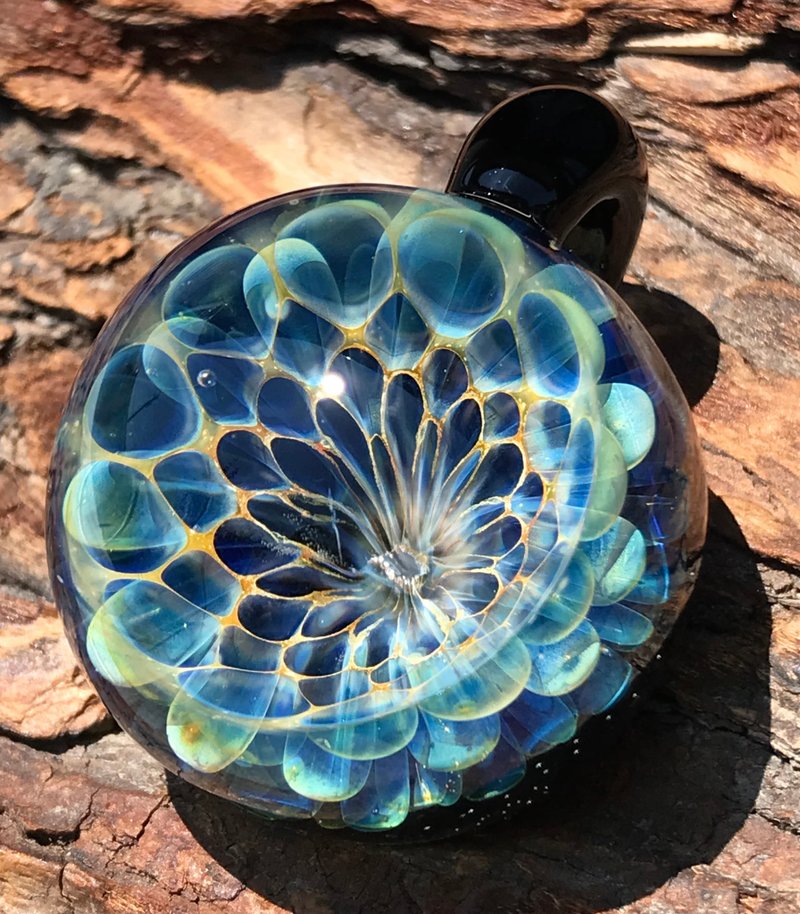boroccus 3D 幾何圖案由內而外高硼矽玻璃吊墜 - 項鍊 - 玻璃 藍色
