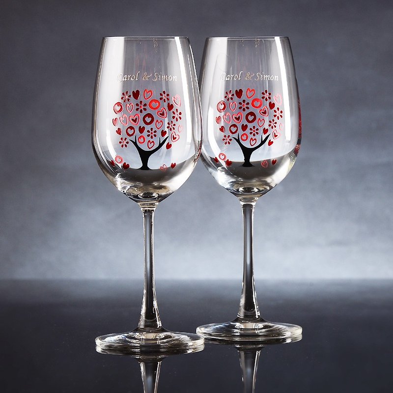 My Crystal red Wine Glasses - Love Tree(including casting&coloring names & date) - Bar Glasses & Drinkware - Glass Multicolor