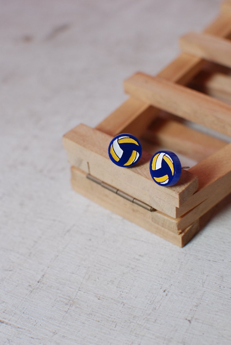 Volleyball/anti-allergic steel needle/changeable clip type - Earrings & Clip-ons - Acrylic Blue