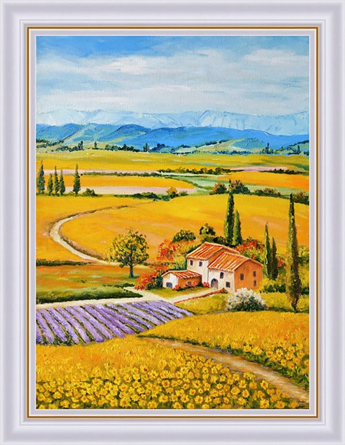 油絵トスカーナ風景 トスカーナイタリア絵画オリジナルアート風景プロヴァンス油絵