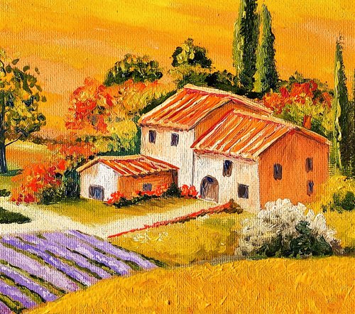 油絵トスカーナ風景 トスカーナイタリア絵画オリジナルアート風景プロヴァンス油絵