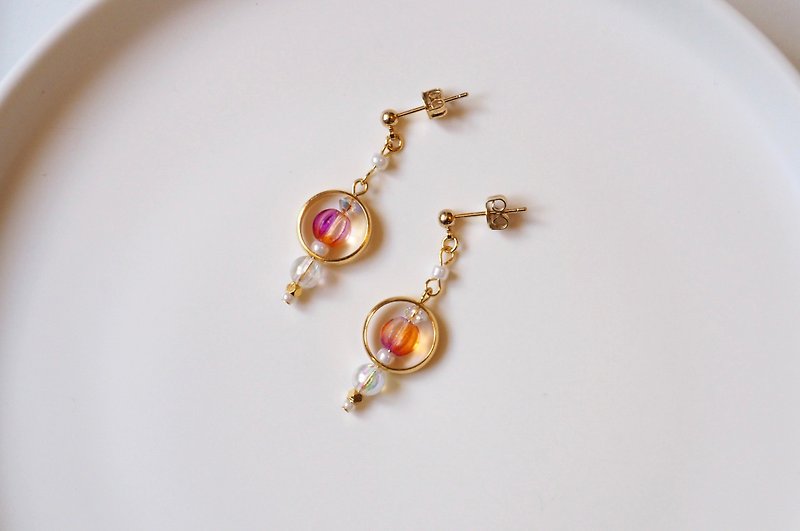 簡約系列 - 小南瓜耳環、耳針、耳夾 - 耳環/耳夾 - 玻璃 橘色