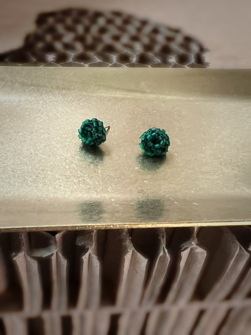 Dot hand-woven earrings-green-ready stock - Earrings & Clip-ons - Other Materials Green