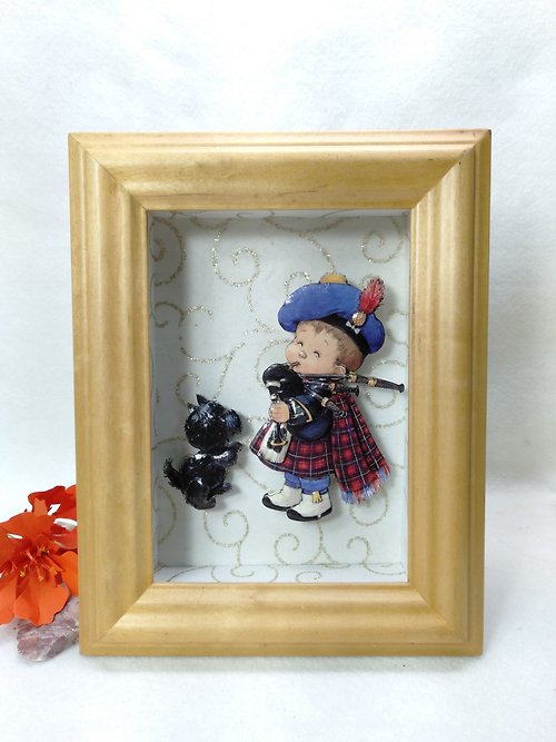 紙森林巧手生活坊 歐風立體紙雕、世界村娃娃、蘇格蘭男孩與小狗、Paper Tole