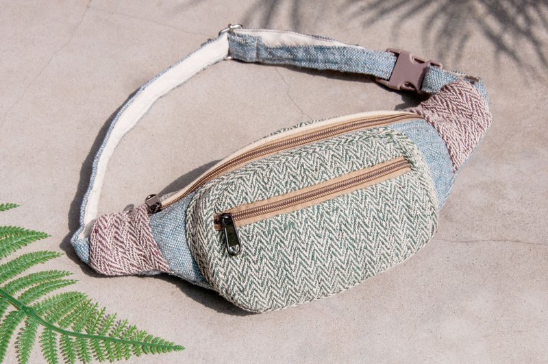 Carrying pockets cotton and linen pockets hand-woven cloth side backpack cross-body bag chest carrying bag shoulder bag - sky - กระเป๋าแมสเซนเจอร์ - ผ้าฝ้าย/ผ้าลินิน หลากหลายสี