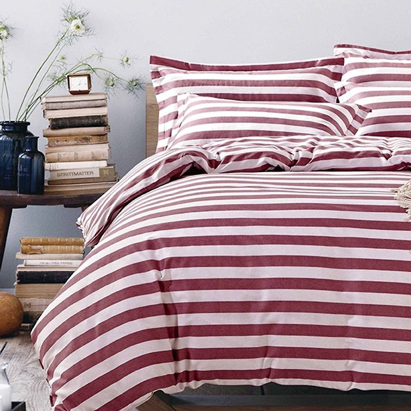 (加大)宜家風潮(紅)-雙面設計100%精梳棉薄件床包四件組Queen  - 寢具/床單/被套 - 棉．麻 紅色