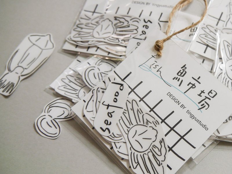 魚市場貼紙組 /6入 - 貼紙 - 防水材質 灰色