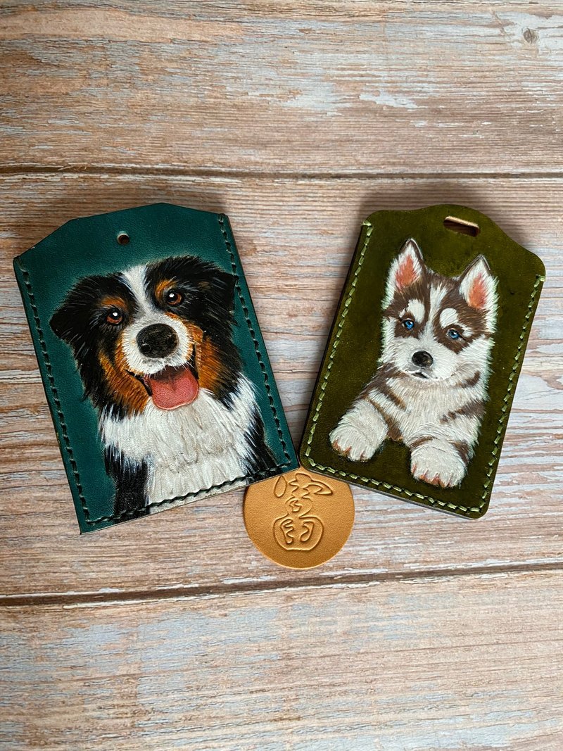 Leather carving-dog ID holder + neck lanyard - ID & Badge Holders - Genuine Leather 