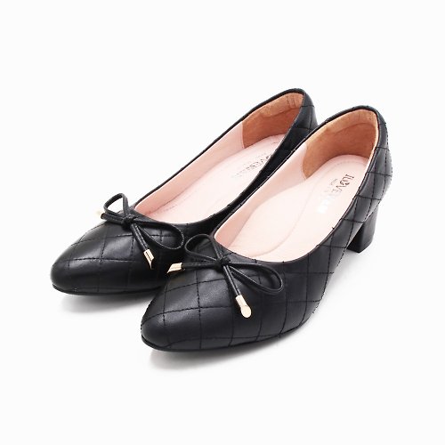 米蘭皮鞋Milano W&M(女)小香風車縫菱格跟鞋 女鞋-黑(另有裸粉)