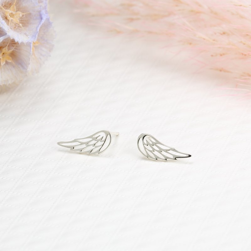 Dream Angel Wing s925 sterling silver earrings Birthday gift - Earrings & Clip-ons - Sterling Silver Silver