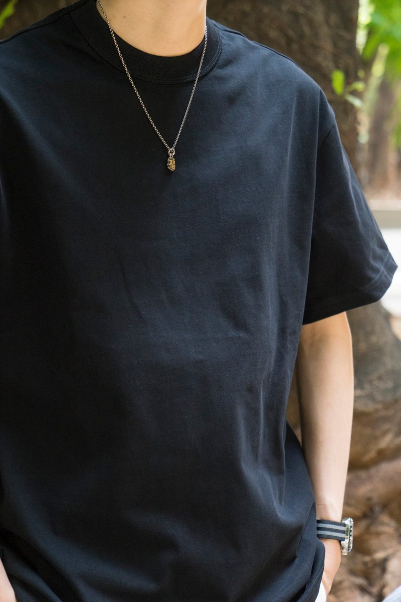 T-SHIRT heavy fabric solid color Japanese casual loose cut retro basic round neck short-sleeved T-shirt - เสื้อยืดผู้ชาย - ผ้าฝ้าย/ผ้าลินิน 