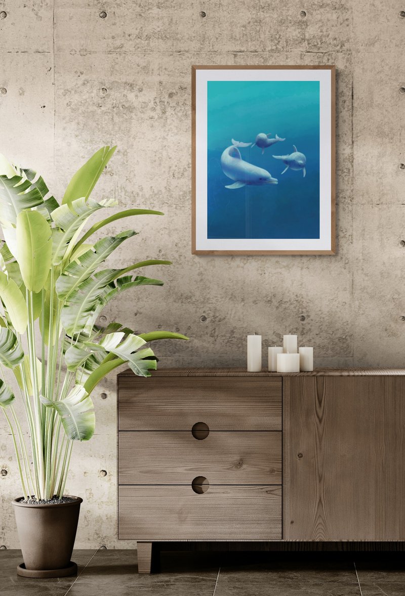 ToyJay Wang Junjie/Ocean Series Giclee Poster/Bottlenose Dolphin (20 4x6 inch photos included) - Posters - Paper Blue