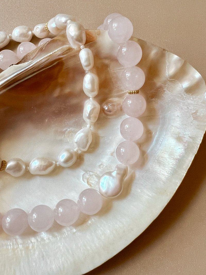 Rose Quartz & Natural Baroque Pearl Necklace | 18K Gold-Plating Gifts - Necklaces - Crystal Pink