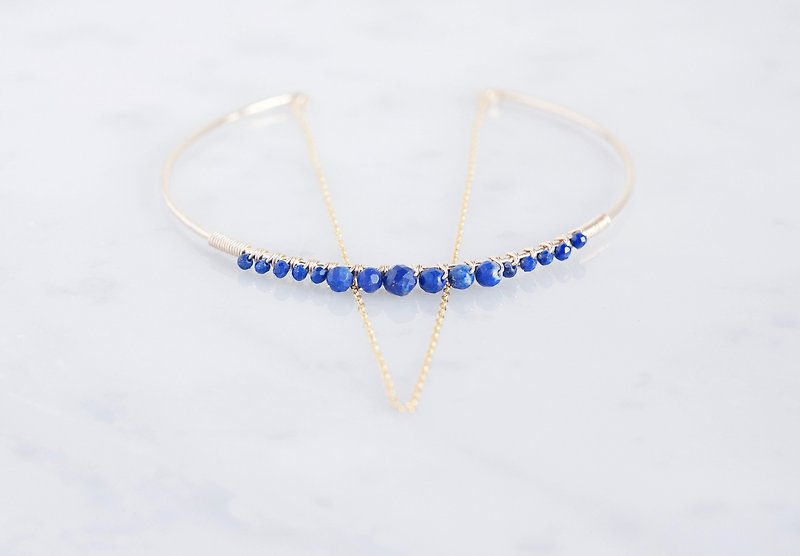14KGF】Hammered Open Chain Wire Bangle-Lapis Lazuli- - 手鍊/手鐲 - 寶石 藍色