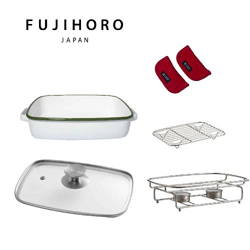 FUJIHORO 富士琺瑯 【組合包】雙耳琺瑯烘焙保鮮盒淺型1.6L組合