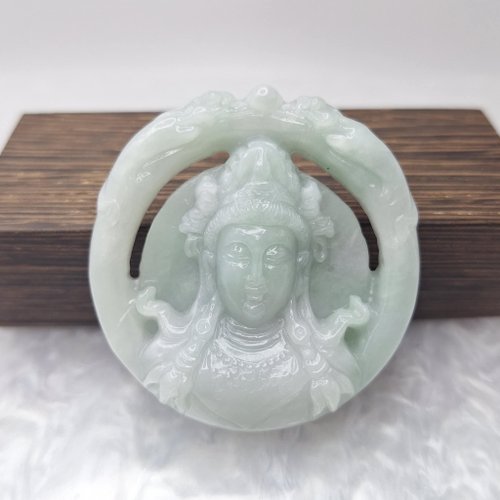 緣圓翡翠 溫潤天空藍觀音吊墜牌件 | 天然緬甸玉A貨翡翠