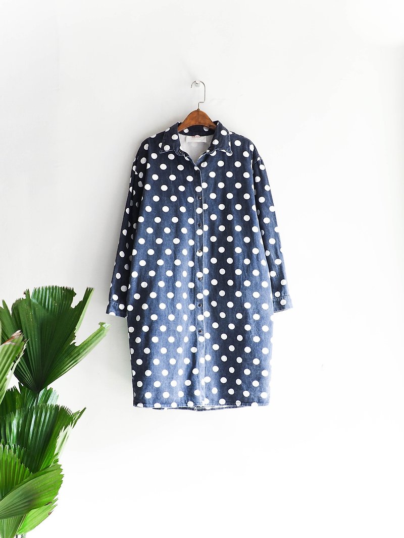 River Hill - Fukushima deep blue black Shuiyu little girl log antique tannins Long shirt shirt oversize vintage denim jacket - Women's Casual & Functional Jackets - Cotton & Hemp Blue