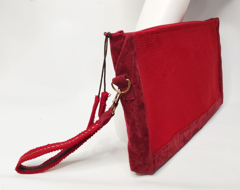 Don-Ya Mi Fashion Simple Style Red Clutch Denim/Velvet Niche Brand Customized Products - Clutch Bags - Cotton & Hemp 