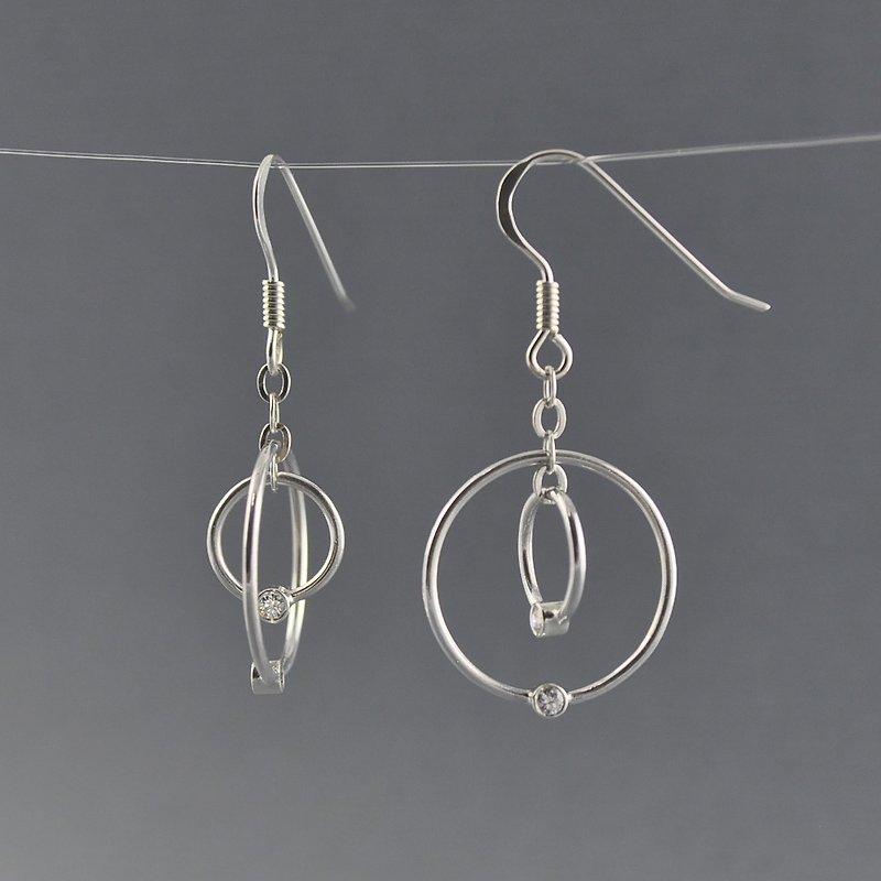 CZ Diamond Circle Dangle Pierced Earrings,Sterling Silver - Earrings & Clip-ons - Sterling Silver Gray