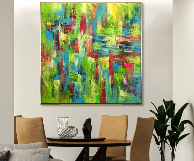 大きなカラフルな抽象キャンバスマルチカラーステートメント明るい