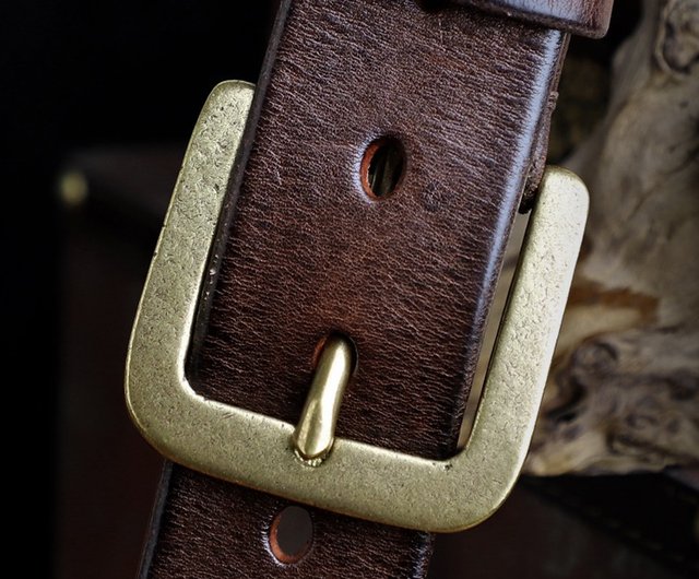 3.8cm Width Thick Retro Cowhide Genuine Leather Belt For Men Solid Brass  Copper Pin Buckle