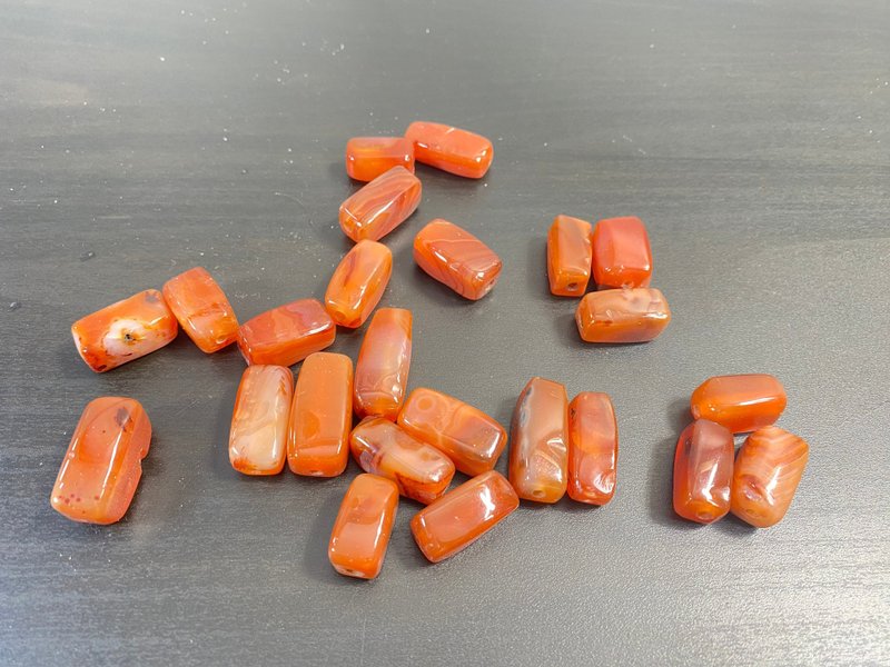 Antique 100% Natural Authentic Untreated Agate, Set of 24, Orange Handmade Aqeeq - สร้อยข้อมือ - เครื่องเพชรพลอย สีส้ม