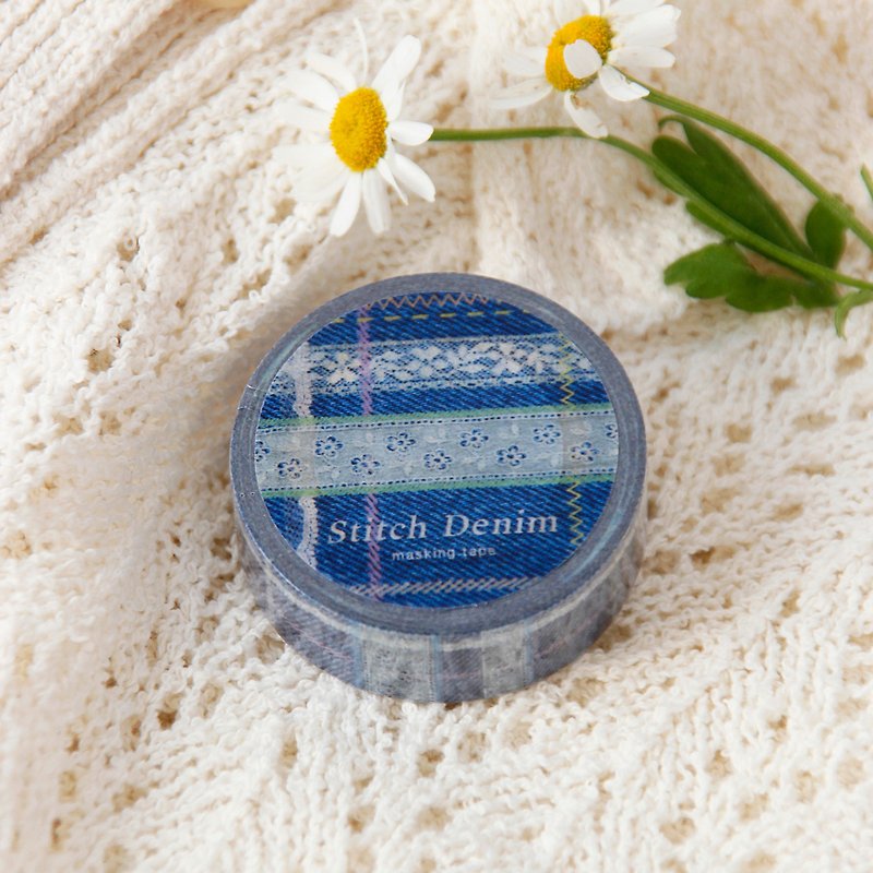 Stitch Denim Masking Tape | Lace Check - 紙膠帶 - 紙 藍色