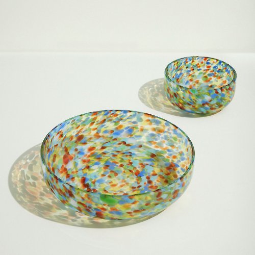 Hübsch Taiwan 【Hübsch】－161501 繽紛色系玻璃淺碗-2件組 水果盤 糖果盒